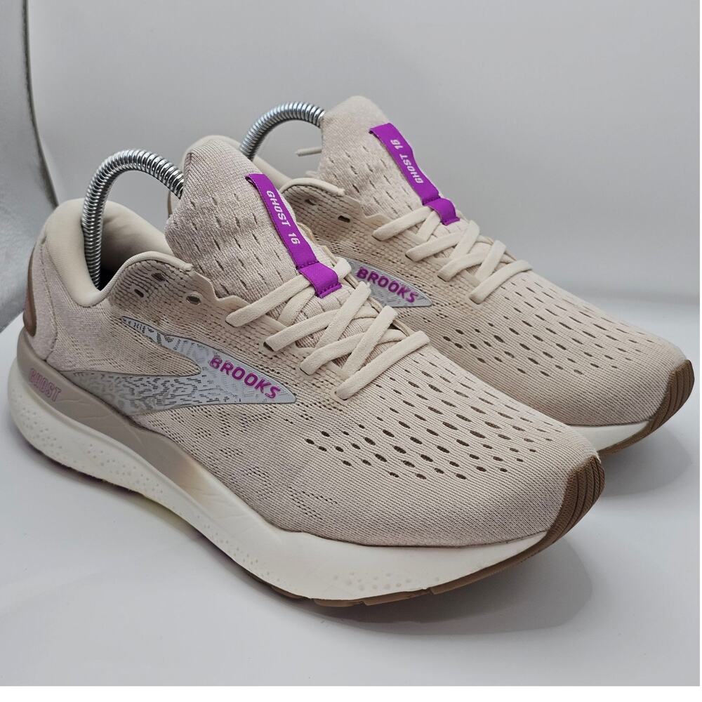 Brooks Ghost 16 Almond Peach Coconut Purple Womens 10 Medium B UK 8 Running Shoe